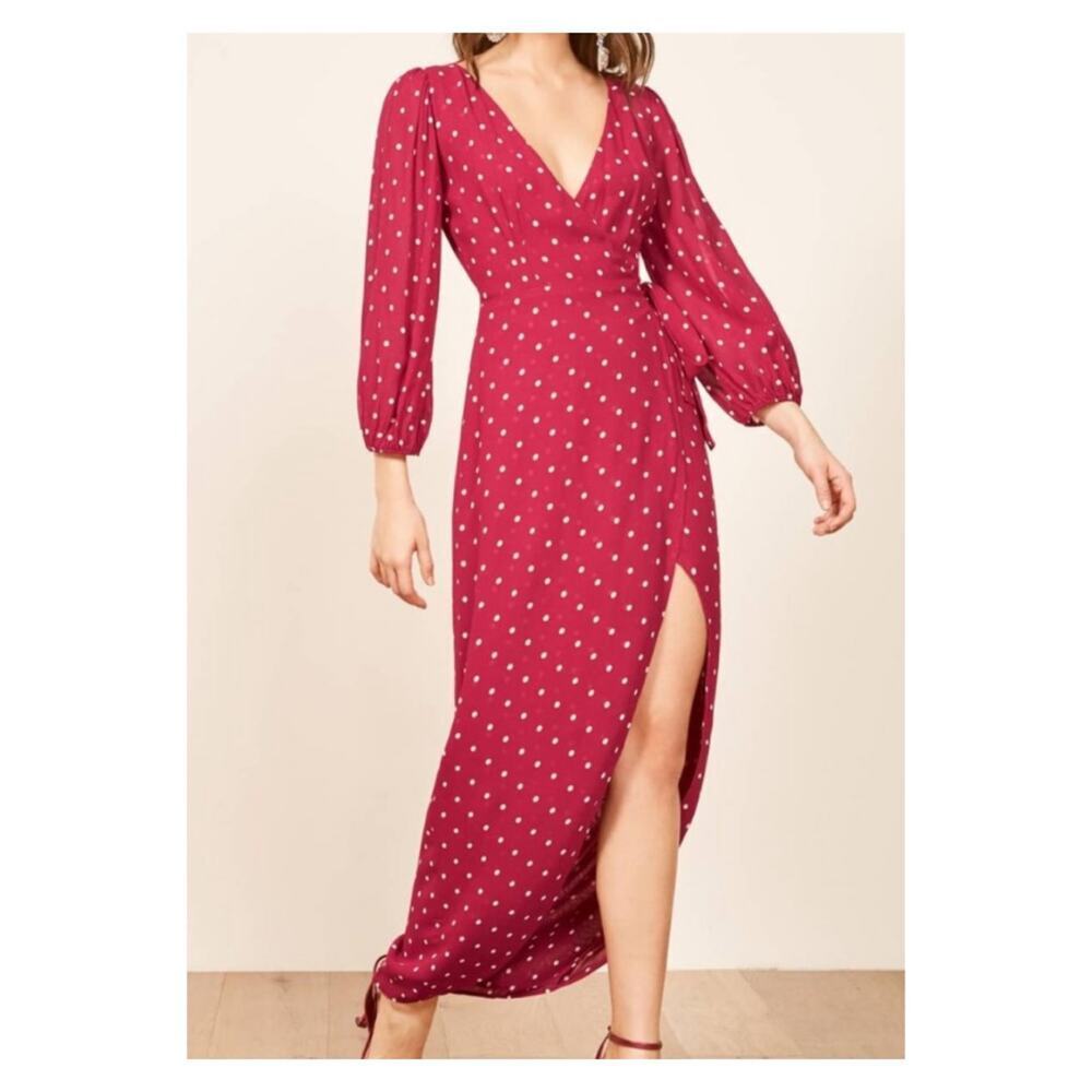Reformation The Primrose Polka Dot Ambrose Wrap Dress Size L